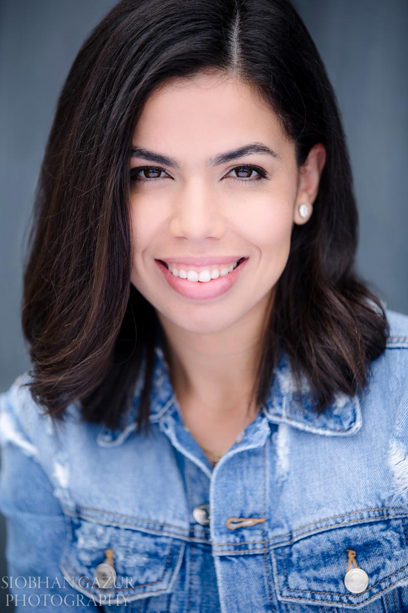 Actress studio portrait on gray background san diego actor headshots by Siobhan Gazur Photography
