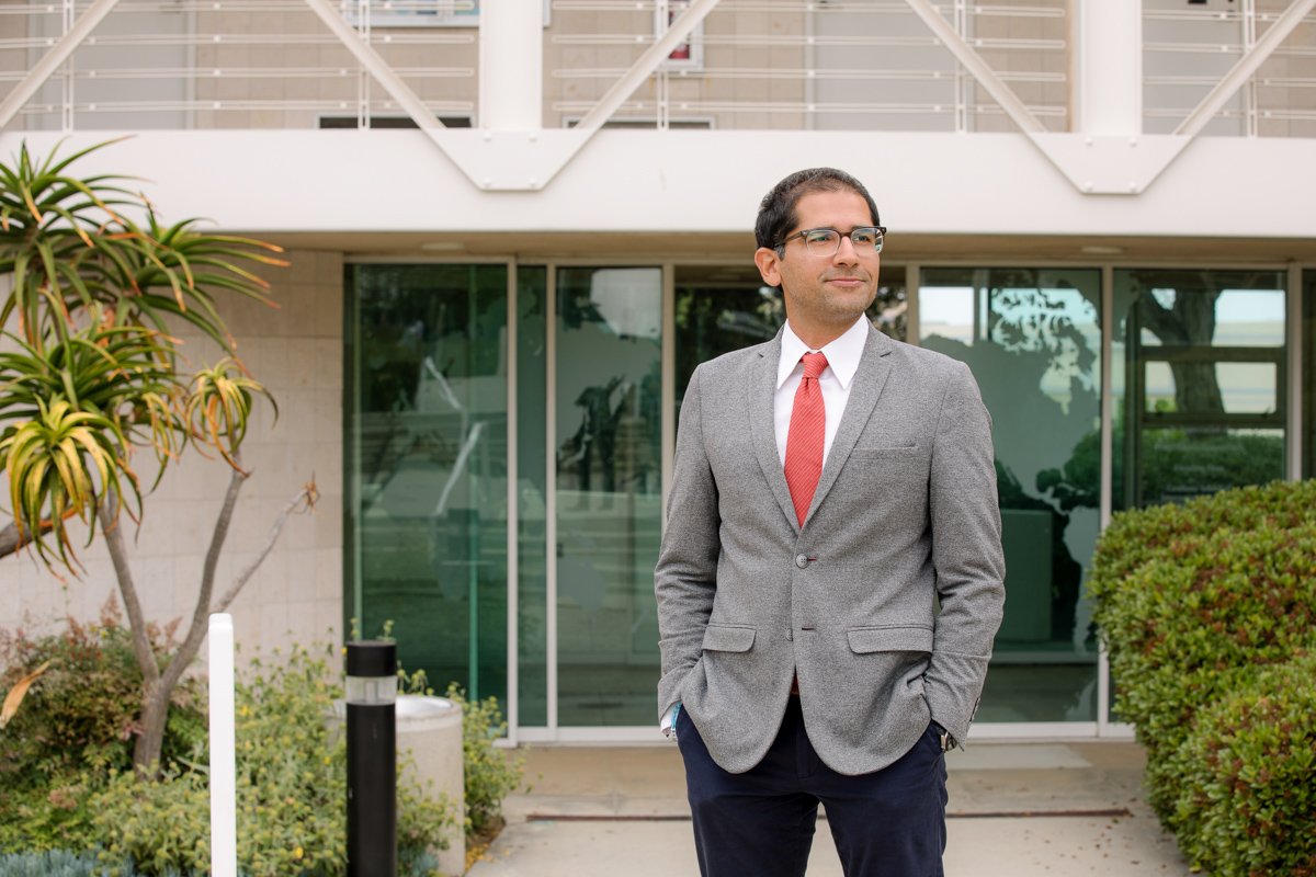 Male professor with glasses on-location san diego academic headshots by Siobhan Gazur Photography